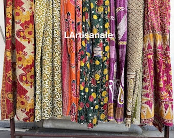 Wholesale Lot Vintage Kantha Quilts: Assorted Colors, Handmade Cotton Throws