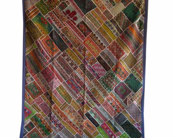 Vintage Patchwork Wall Hanging: Antique Embroidered Textile Tapestry