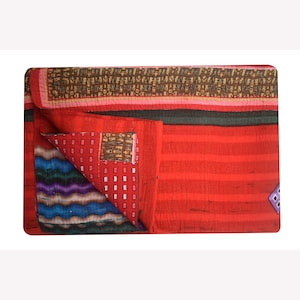 Bohemian Vintage Indian Kantha Quilt Handmade Kantha Blanket Reversible Kantha Throw Cotton Sari Kantha Bedspread Hand Stitched Kantha Throw