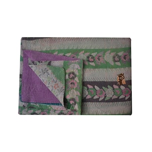 Bohemian Vintage Kantha Quilt: Reversible Cotton Sari Throw