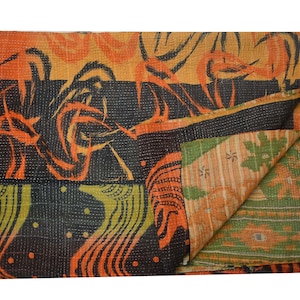 Indian vintage Kantha Quilt Handmade Kantha Blanket Reversible Kantha Throw Cotton Sari Kantha Bedspread Hand Stitched Kantha Throw