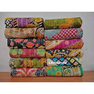 Lote al por mayor de colchas indias vintage Kantha hechas a mano, mantas reversibles