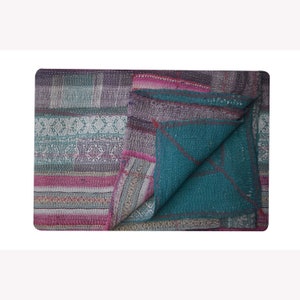 Bohemian Vintage Kantha Quilt: Reversible Hand-Stitched Cotton Throw