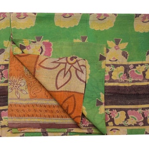 Twin Vintage Kantha Quilt: Handmade Indian Cotton Bedspread (80x56 inches)