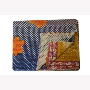 Vintage Twin Kantha Quilt: Handmade Indian Cotton Bedspread Throw