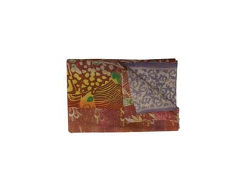 Handmade Vintage Kantha Quilt: Indian Cotton Throw Blanket (56x80 inches)