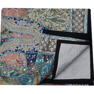 Bohemian Embroidered Patchwork Tapestry: Vintage Indian Sari Wall Hanging