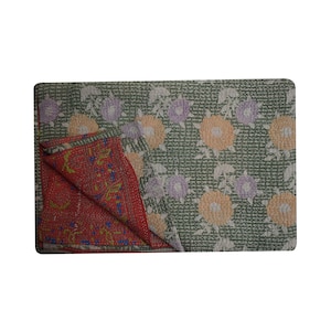 Vintage Kantha Quilt: Handcrafted Recycled Textile Bohemian Blanket