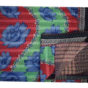 Vintage Kantha Quilt: Handmade Embroidered Indian Cotton Throw (56x80 inches)