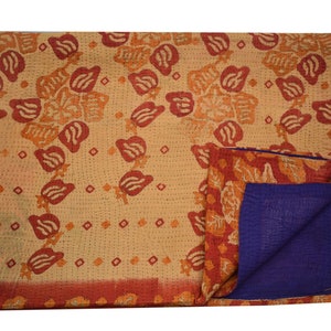 Vintage Kantha-quilt, Kantha-deken, handgemaakte Sari Kantha-quiltworp, geborduurde Kantha-quilt, Indiase katoenen quilt, vintage worp