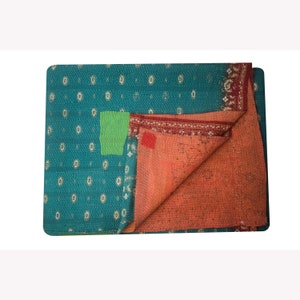 Vintage Kantha Quilt: Handcrafted Recycled Textile Bohemian Blanket