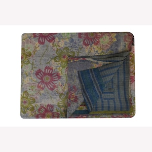 Vintage Twin Kantha Quilt: Handmade Indian Cotton Bedspread