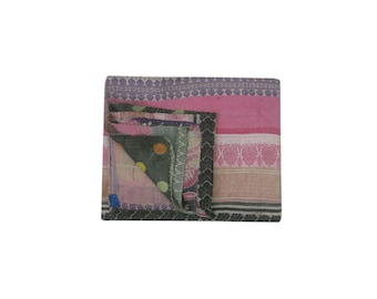 Vintage Kantha Quilt: Indian Recycled Sari Throw Blanket