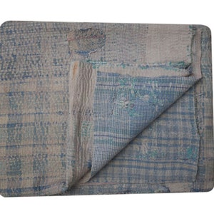 Vintage Kantha Quilt: Reversible Handmade Cotton Bedspread
