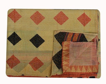Vintage Kantha Quilt: Handmade Recycled Sari Blanket (56x80 inches)