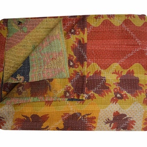 Vintage Kantha Quilt: One-of-a-Kind Recycled Sari Blanket (80x56 inches)