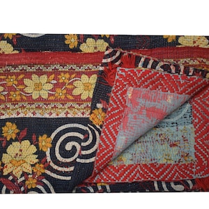 Hand Stitched Embroidery vintage Cotton Floral kantha Quilt handmade bohemian bedding Throw blanket bedspread decor Sofa Cover Twin size
