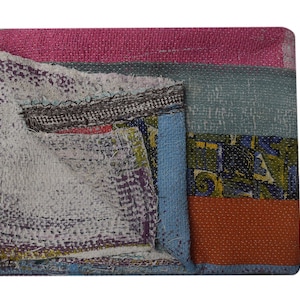 Vintage Kantha Quilt: Reversible Indian Throw Blanket, Hand-Stitched Ralli Quilt