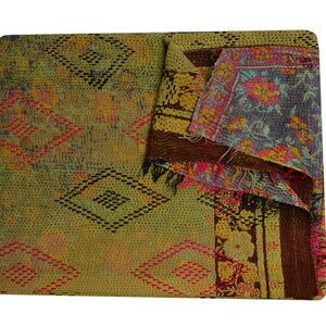 Handmade Kantha Quilt Vintage Kantha Blanket Hand Stitched Kantha Bedspread Twin Size Kantha Throw Indian Bohemian Cotton Kantha Coverlet