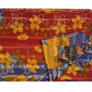 Handmade Kantha Quilt Vintage Kantha Blanket Hand Stitched Kantha Bedspread Twin Size Kantha Throw Indian Bohemian Cotton Kantha Coverlet