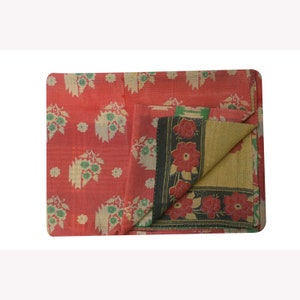 Vintage Twin Kantha Quilt: Handmade Indian Cotton Bedspread (80x56 inches)