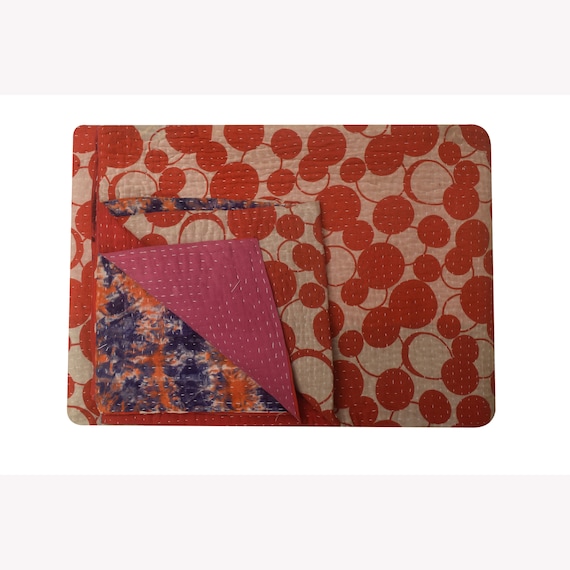 Hand Stitched Vintage Kantha Quilt: Reversible Bohemian Indian Throw