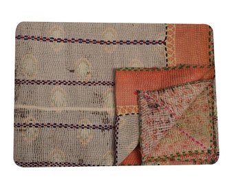 Trapunta Kantha Boho fatta a mano: copriletto singolo in cotone indiano vintage
