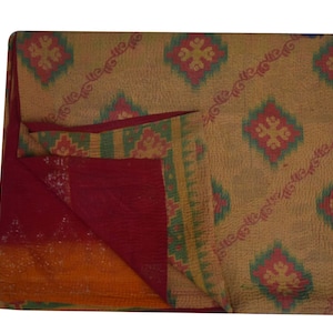 Vintage Kantha Quilt: Handmade Recycled Sari Blanket, Twin Size