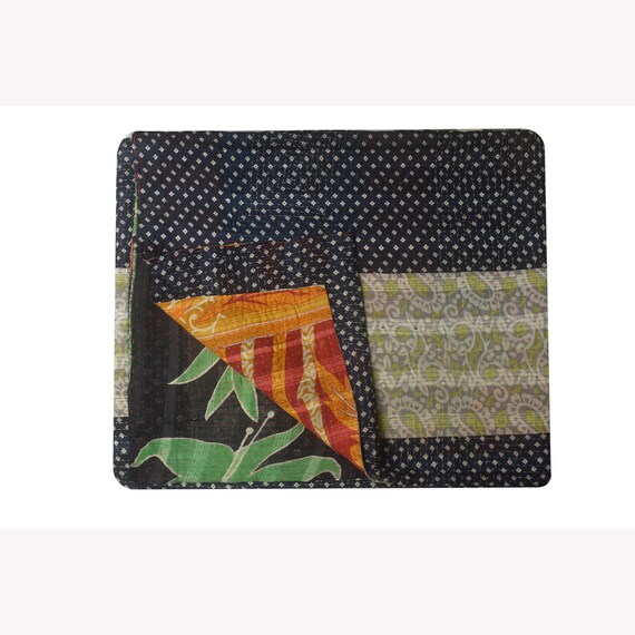 Hand Stitched Vintage Kantha Quilt: Reversible Bohemian Indian Throw