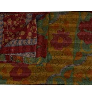 Vintage Kantha-quilt, Kantha-deken, handgemaakte Sari Kantha-quiltworp, geborduurde Kantha-quilt, Indiase katoenen quilt, vintage worp