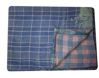 Trapunta Kantha Boho fatta a mano: copriletto singolo in cotone indiano vintage