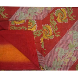 Vintage Kantha Quilt: Handmade Recycled Sari Blanket, Twin Size