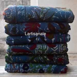 Exclusive Suzani, Kantha Quilt, Rare Vintage indigo hand block Suzani Wall Hanging, Handmade Tapestry, Cotton Embroidery Throw