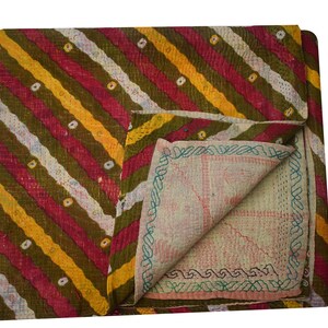 Vintage Kantha Quilt: Handmade Reversible Cotton Throw Blanket