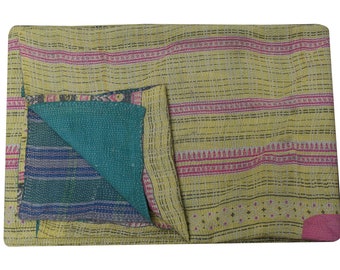 Indische Vintage Kantha Quilt Handgemachte Wendedecke Tagesdecke Baumwollstoff Boho Quilt