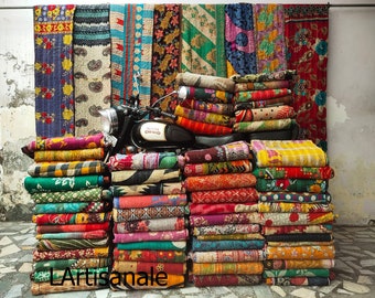 Große Menge Indischer Vintage Kantha Quilt Handgemachter Wurf Wendedecke Bettdecke Baumwollgewebe Boho Quilt