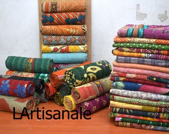 Edredón Kantha vintage, cobertor Sari, tela de reciclaje de tiro, lote mixto de edredones Kantha hechos a mano indios, edredón Sari de algodón, manta al por mayor