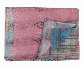 Trapunta Kantha vintage: sari riciclato fatto a mano, copriletto singolo