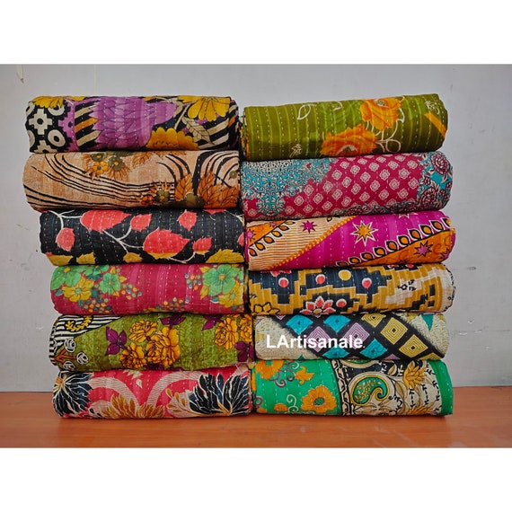 Wholesale Lot Vintage Kantha Quilt, Indian Sari Quilt Kantha