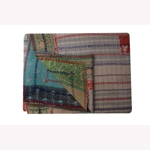 Vintage Kantha Quilt: Handcrafted Recycled Textile Bohemian Blanket