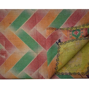 Bohemian Vintage Indian Kantha Quilt Handmade Kantha Blanket Reversible Kantha Throw Cotton Sari Kantha Bedspread Hand Stitched Kantha Throw