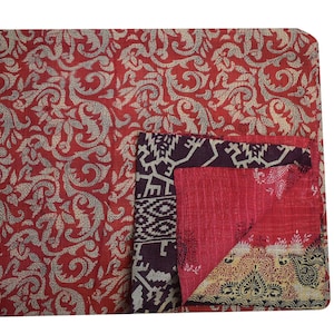 Handmade Vintage Kantha Quilt: 100% Cotton Throw Blanket