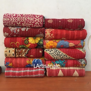 Red Color way kantha Vintage quilts,Vintage Kantha Quilt, Sari Coverlet, Sundance Kantha Throw Recycle Fabric,