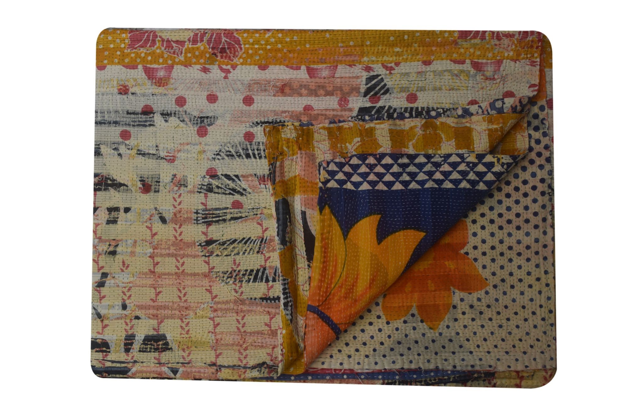 Handmade Indian Kantha Quilt – Cotton Throw Blanket, Vintage Patchwork Bedspread Twin Size