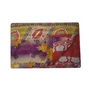 Vintage Twin Kantha Quilt: Handmade Indian Cotton Bedspread (80x56 inches)