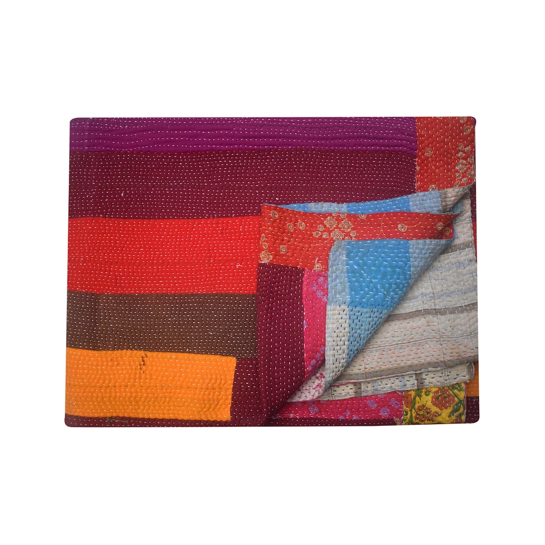 Vintage Kantha Quilt: Rare Boho Rug, Hand-stitched Cotton Throw (56x80 ...