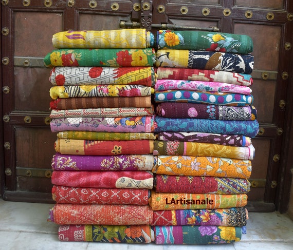 Kantha Quilt Indian Vintage Reversible Handmade Blanket Wholesale 5 Pcs Lot 