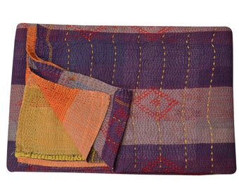 Handmade Twin Kantha Quilt: Bohemian Vintage Indian Bedspread