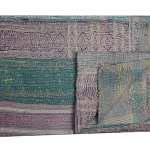 Rare Vintage Kantha Quilt, Antique Rare Quilt, Kantha Throw, Vintage Indian Bedding, Handmade Recycled Sari Quilt Throw, Boho Chic Decor.
