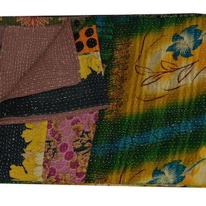 Handmade Kantha Quilt Vintage Kantha Blanket Hand Stitched Kantha Bedspread Twin Size Kantha Throw Indian Bohemian Cotton Kantha Coverlet